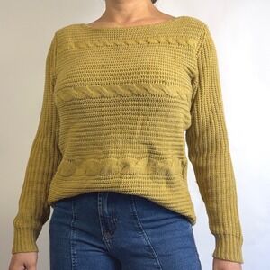 Lovecrazy Women's Mustard Yellow Cable Knit Sweater Long Sleeve Boat Neck Size L